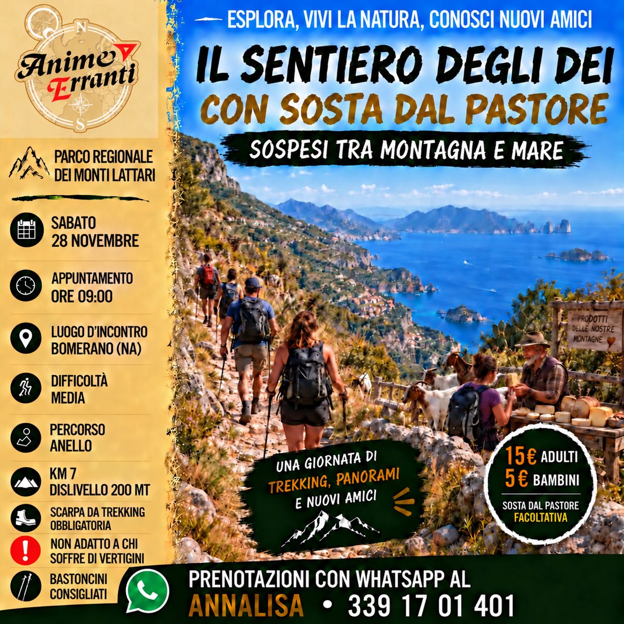 Locandina Sentiero degli Dei con sosta dal pastore – 28 novembre 2026
