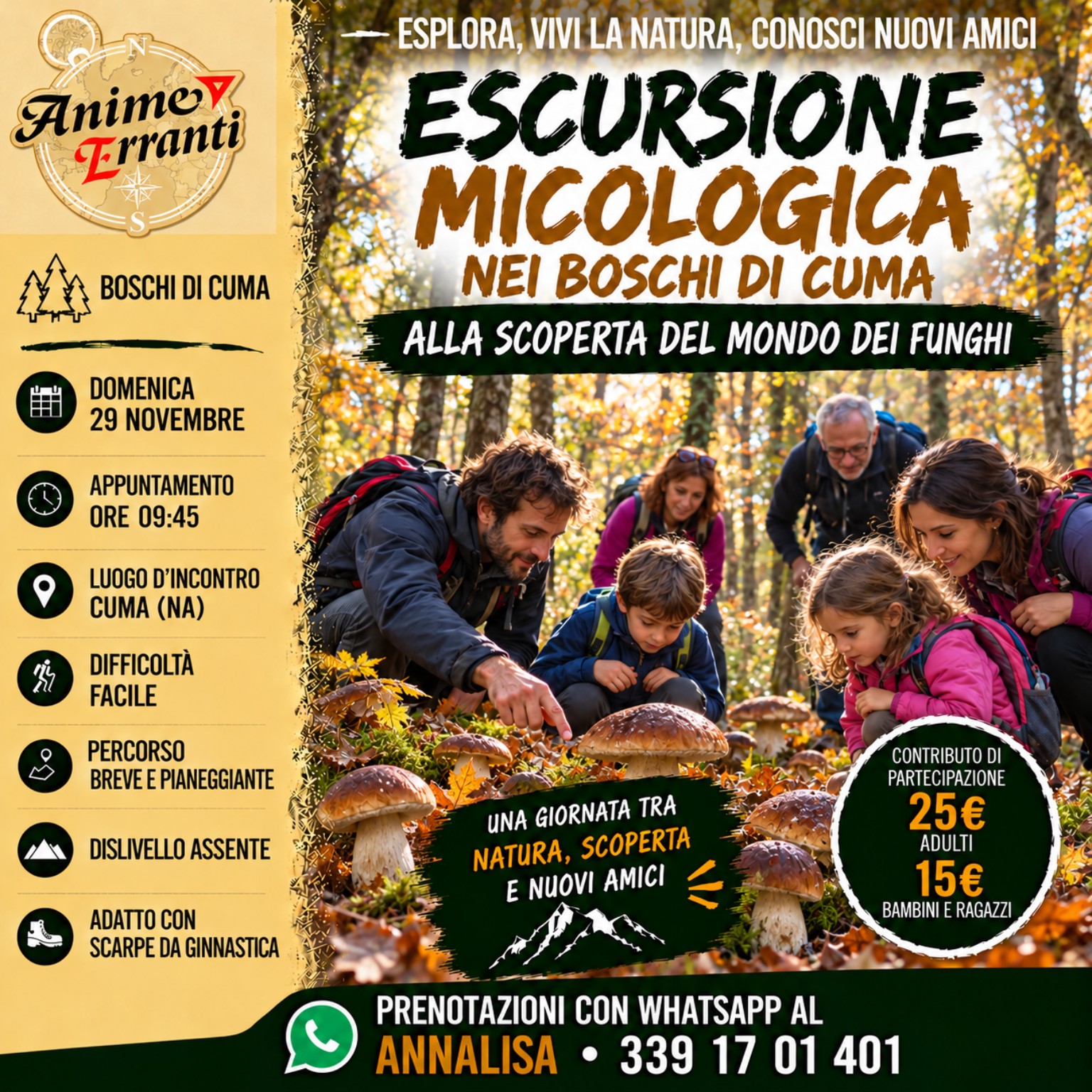Locandina escursione micologica nei boschi di Cuma – 29 novembre 2026